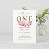 Invitation Petite rose Citrouille Roses 1er Anniversaire élég (Debout devant)