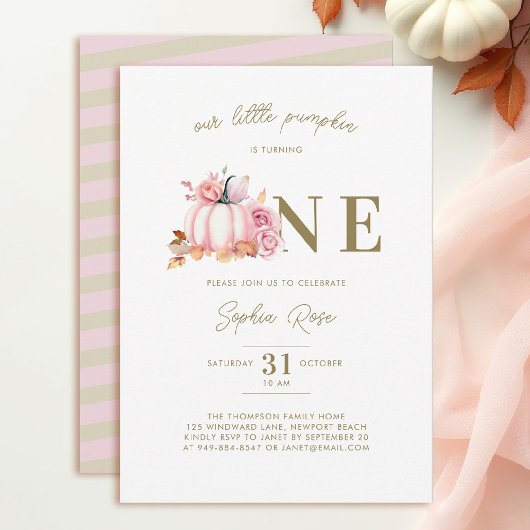 Invitation Petite rose Citrouille Roses Aquarelle 1er anniver