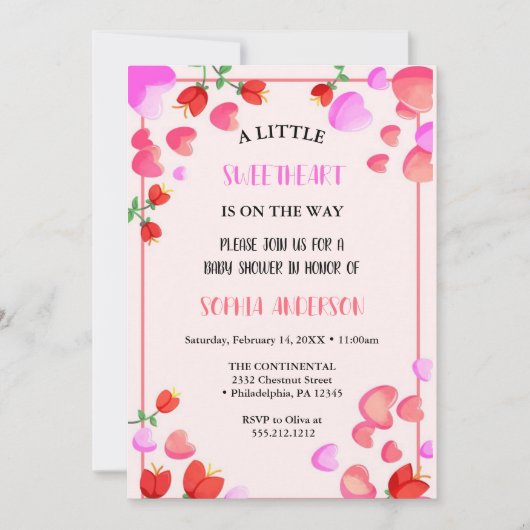 Invitation Petite Saint-Valentin amoureuse avec des fleurs (Devant)