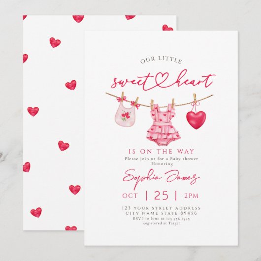 Invitation Petite Saint-Valentin Bébé Fille Shower (Devant / Derrière)