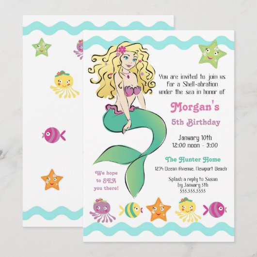 Invitation Petite Sirène (Devant / Derrière)