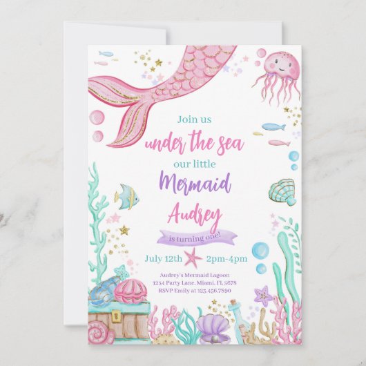 Invitation Petite Sirène 1er anniversaire (Devant)