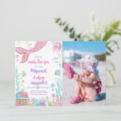 Invitation Petite Sirène 1er anniversaire Photo (Debout devant)