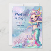 Invitation Petite Sirène Aquarelle Sous La Mer Anniversaire (Devant)