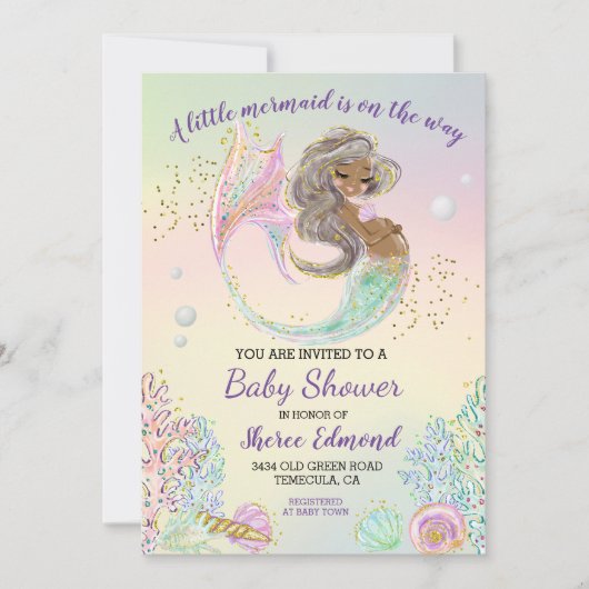 Invitation Petite sirène Baby shower afro-américain (Devant)