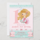 Invitation Petite sirène blonde rose 1er anniversaire Invitat (Devant)