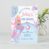 Invitation Petite sirène cheveux rose rose 3e anniversaire In (Debout devant)