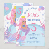 Invitation Petite sirène cheveux rose rose 3e anniversaire In (Devant / Derrière)