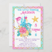 Invitation Petite Sirène Échelle rose Turquoise Or Anniversai (Devant)