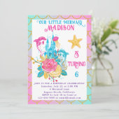 Invitation Petite Sirène Échelle rose Turquoise Or Anniversai (Debout devant)