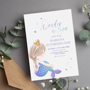 Invitation Petite Sirène Océan Eau Mer Fille 1er Anniversaire