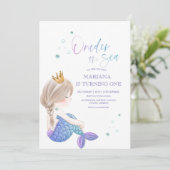 Invitation Petite Sirène Océan Eau Mer Fille 1er Anniversaire (Debout devant)