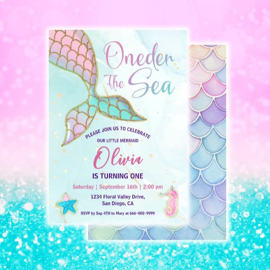 Invitation Petite Sirène ONE der The Sea 1er Anniversaire