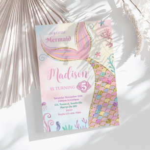 Invitation Petite Sirène Sous La Mer Fille Magique Anniversai