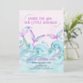 Invitation Petite Sirène Sous La Mer Rose Fille Anniversaire (Debout devant)