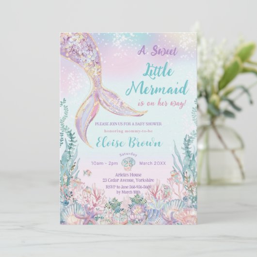 Invitation Petite sirène sous le Baby shower des filles de la (Debout devant)