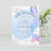 Invitation Petite Sirène Sur Le Chemin Baby shower Aquarelle (Debout devant)