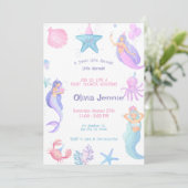 Invitation Petite sirène violet Baby shower rose (Debout devant)