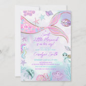 Invitation Petite sirène violet Baby shower rose (Devant)