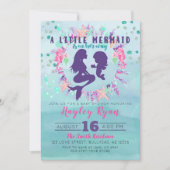 Invitation Petite sirène violet Turquoise Baby shower floral (Devant)