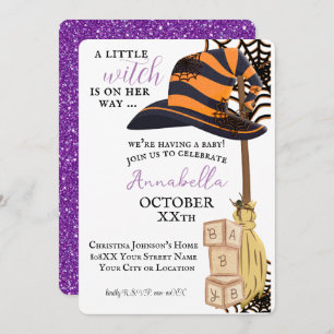 Invitation Petite sorcière Halloween Baby shower fille
