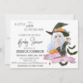 Invitation Petite sorcière sur le chemin Baby shower Hallowee (Devant)