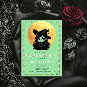 Invitation Petite Sorcière Verte Costume Fête Méchante