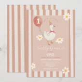 Invitation Petite sotte Goose Daisy Girl 1er anniversaire (Devant / Derrière)