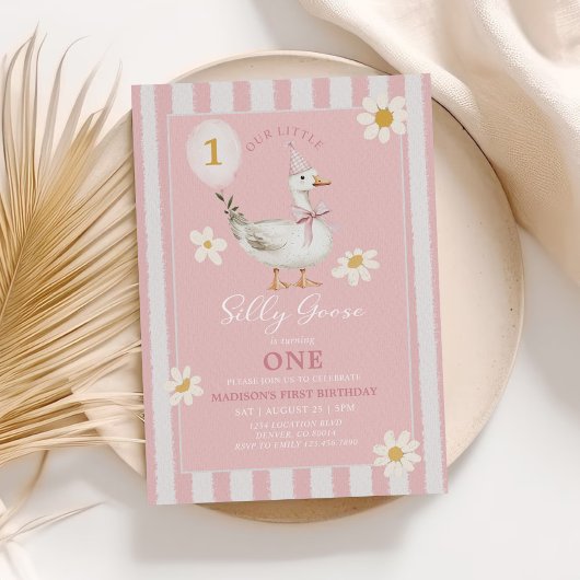 Invitation Petite sotte Goose Daisy Girl 1er anniversaire