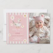 Invitation Petite sotte Goose Daisy Girl 1er Anniversaire Pho (Devant)