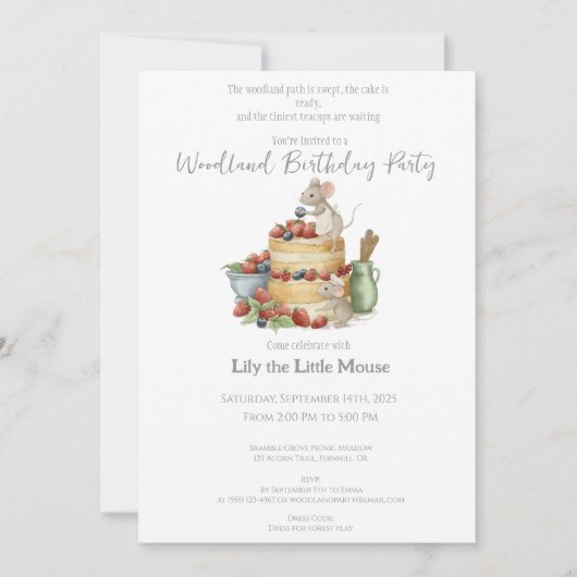 Invitation Petite souris avec gâteau d'anniversaire Anniversa (Devant)