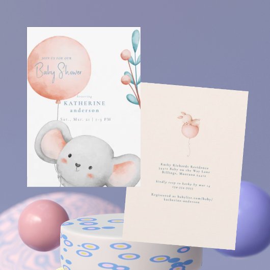 Invitation Petite souris Blush & Baby shower bleu
