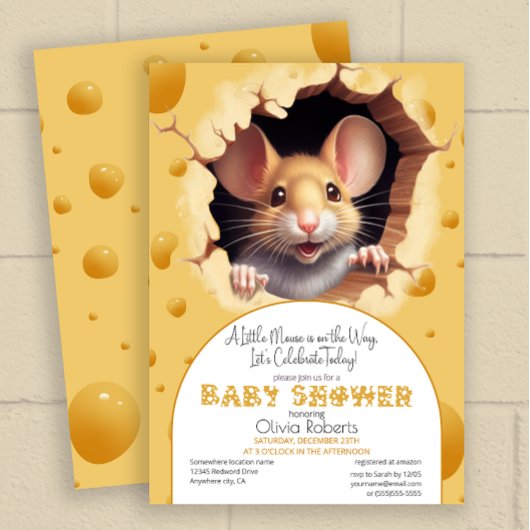 Invitation Petite souris dans le Baby shower au fromage