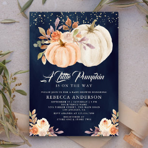 Invitation Petite Terre Florale Citrouille Bleu Nuit Baby Sho