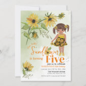 Invitation Petite Tournesol Aquarelle Cinquième Fille Anniver (Devant)