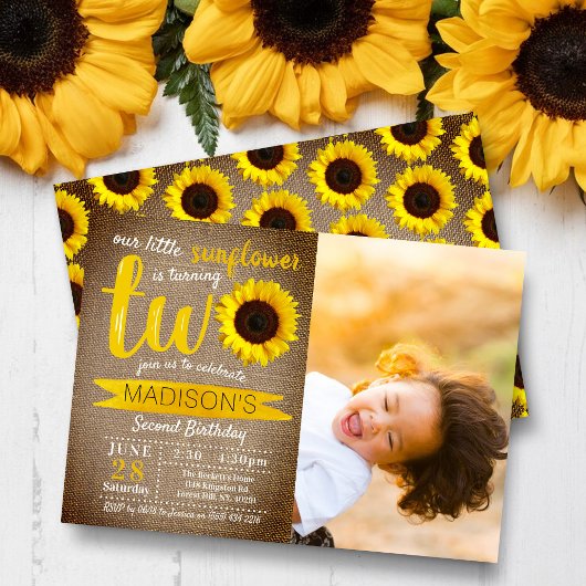 Invitation Petite tournesol Rustique Burlap 2e photo d'annive