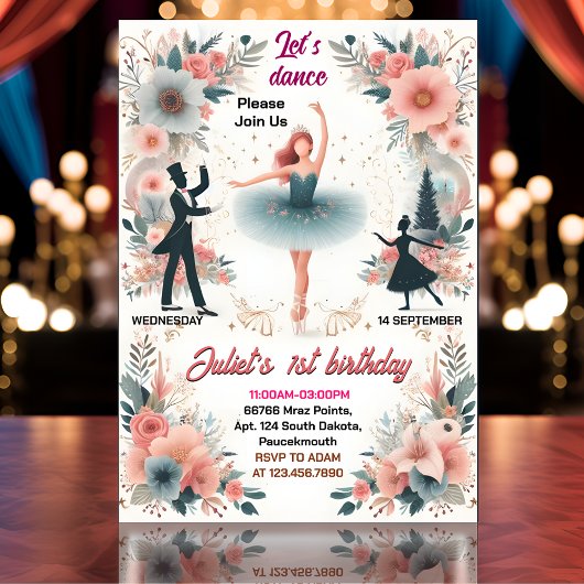 Invitation Petite Tutu rose chic filles Ballerina 1er anniver