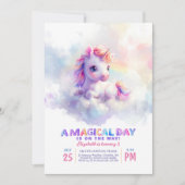 Invitation Petite Unicorne mignonne Pastel mauve Anniversaire (Devant)