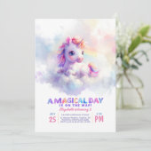 Invitation Petite Unicorne mignonne Pastel mauve Anniversaire (Debout devant)