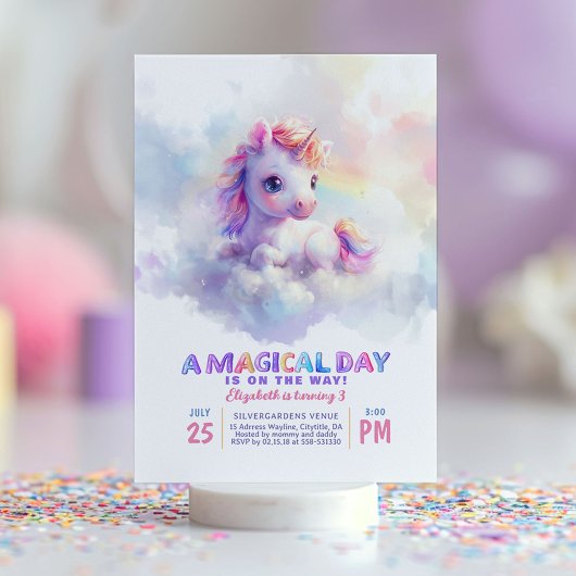 Invitation Petite Unicorne mignonne Pastel mauve Anniversaire