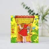 Invitation Petite visite rouge d'anniversaire de capuchons (Debout devant)