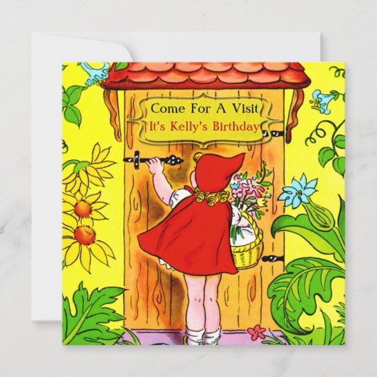 Invitation Petite visite rouge d'anniversaire de capuchons (Devant)