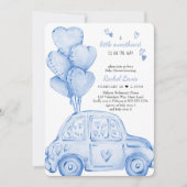 Invitation Petite voiture bleue et Baby shower de ballon (Devant)
