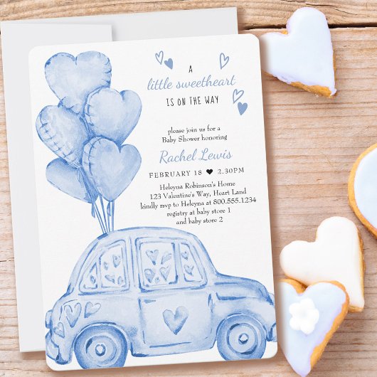 Invitation Petite voiture bleue et Baby shower de ballon