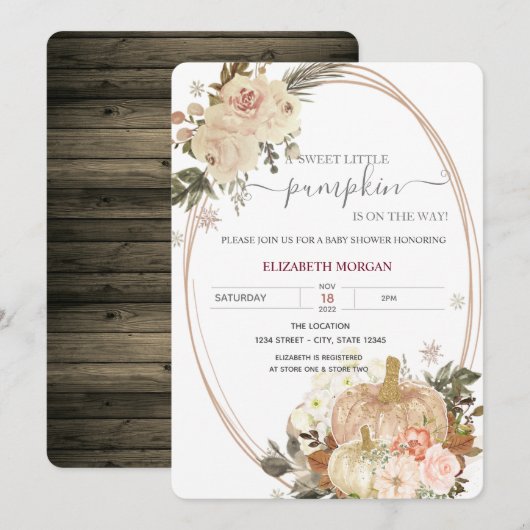 Invitation Petites Citrouilles Fleurs de cadre Baby shower en (Devant / Derrière)