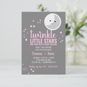Invitation petites étoiles GIRL jumeaux 1er anniversaire FÊTE