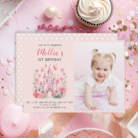 Petites filles 1er anniversaire Château rose Photo