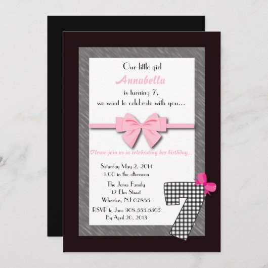 Invitation Petites filles 6e anniversaire (Devant / Derrière)