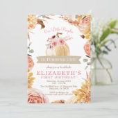 Invitation Petites Filles CITROUILLES Rose Floral Fête d'anni (Debout devant)