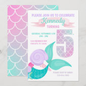 Invitation Petites filles de Mermaid 5e anniversaire Invitati (Devant / Derrière)